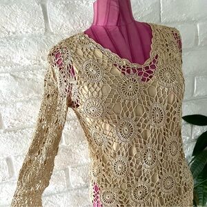 Elegant Gold Crochet Lace Top